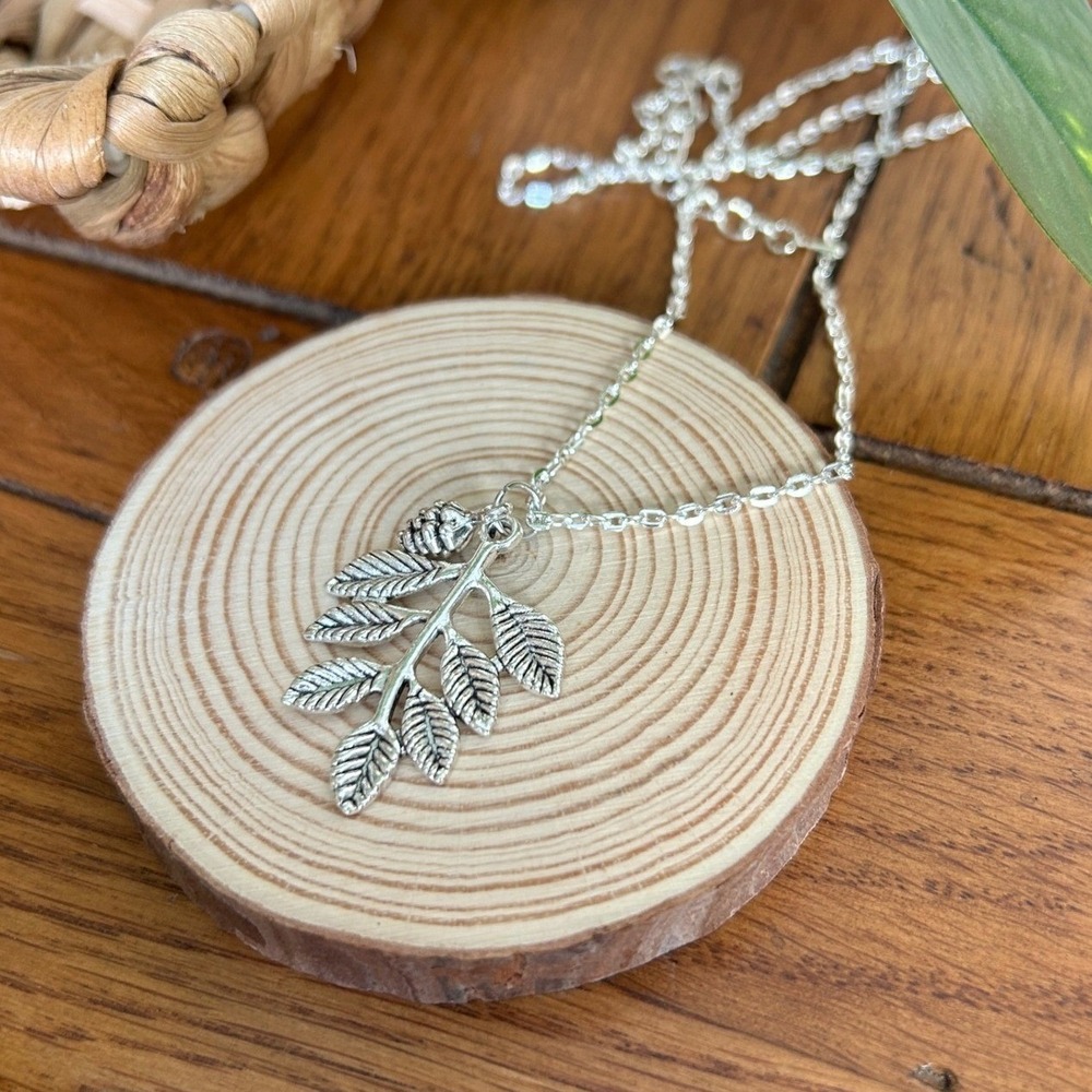Handcrafted Silver Fern & Pinecone Pendant Necklace Woodsy Nature Jewelry